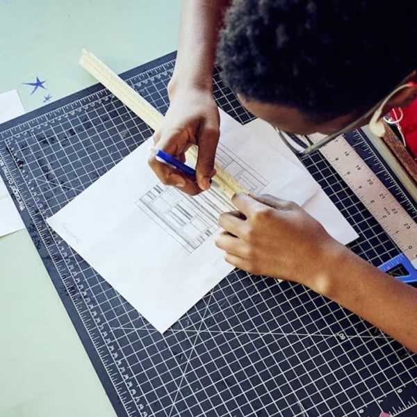 Student shows the architecture practice of sketching at Baltimore Design School